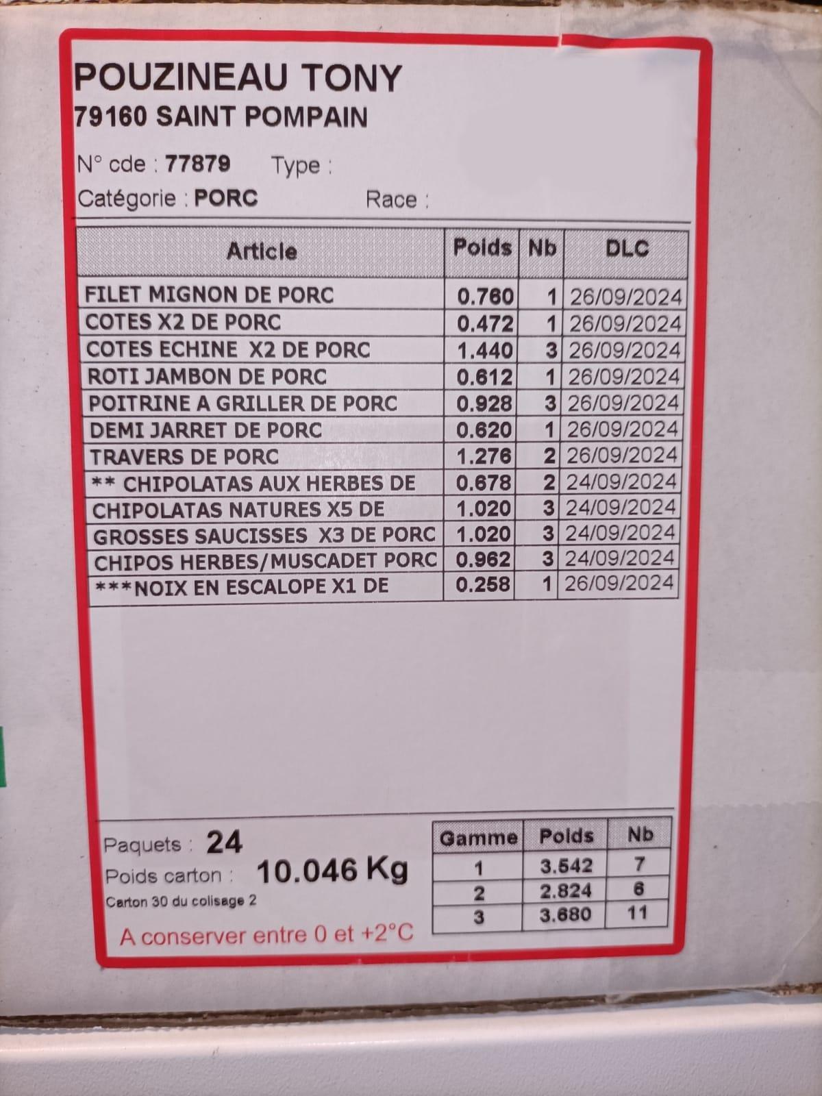 Colis de Cochon 10kg GRILLADES